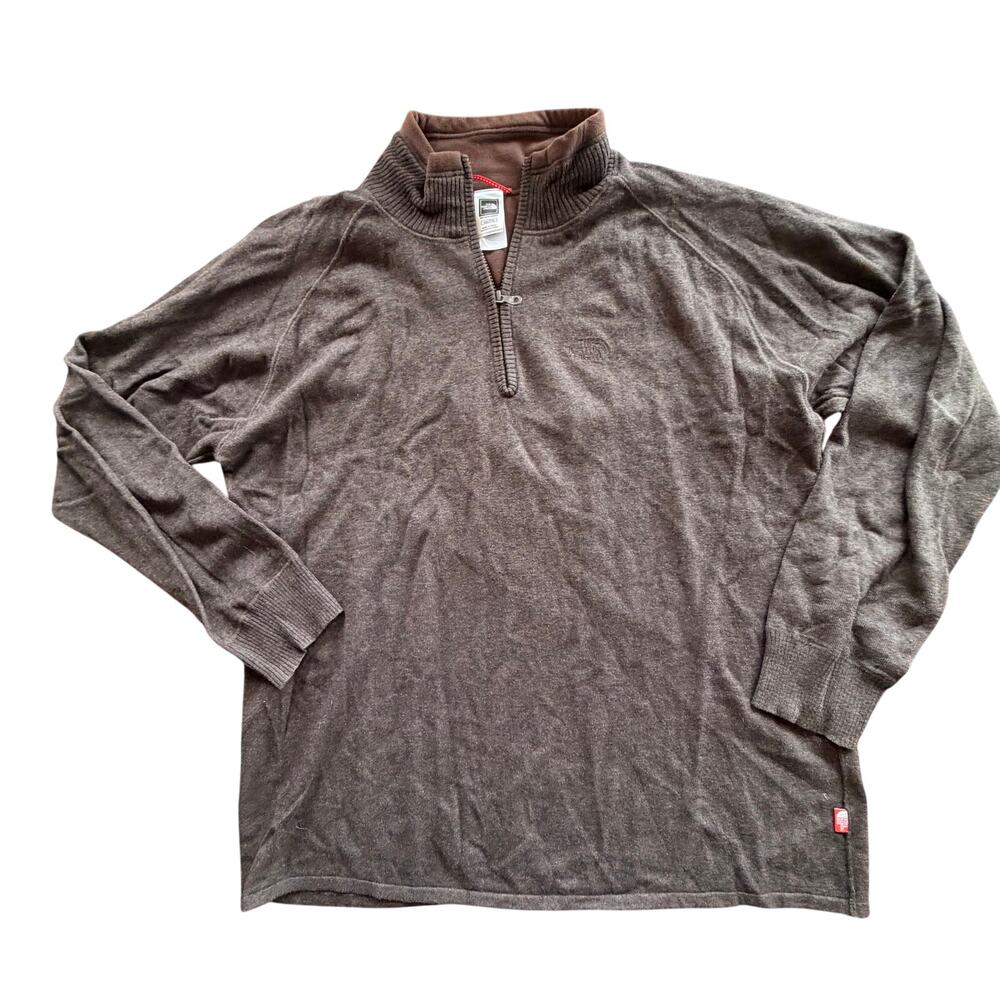THE NORTH‎ FACE mens XXL Pullover Sweater 1/4 Zip Brown wool blend